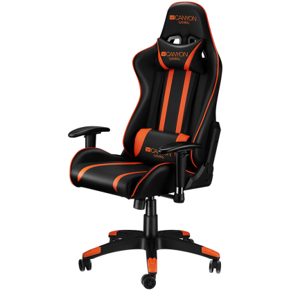 CANYON Fobos GС-3, Gaming chair, PU leather, Cold molded foam, Metal Frame, Top gun mechanism, 90-165 dgree, 2D armrest, Class 4 gas lift, Nylon 5 Stars Base, 60mm PU caster, black+Orange.