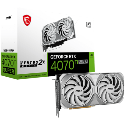 MSI Video Card Nvidia GeForce RTX 4070 TI SUPER 16G VENTUS 2X WHITE OC, 16GB GDDR6X, 256bit, Boost: 2640 MHz, 21Gbps, 8448 CUDA Cores, 3x DP 1.4a, HDMI 2.1a, RAY TRACING, Dual Fan, 1x16pin, 700W Recommended PSU, 3Y